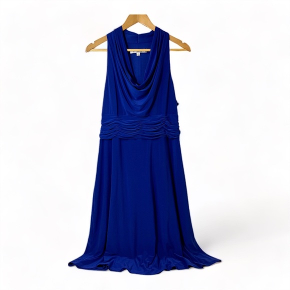 Evan Picone Royal Blue Cowl Neck Sleeveless Drape Waist Dress SZ 16 - Picture 1 of 11